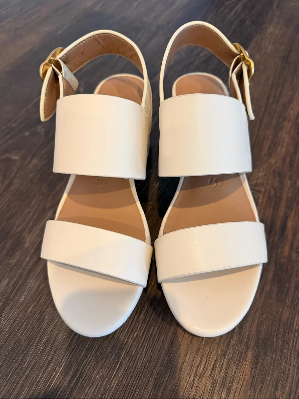 AEROSOLES Eggshell Platform Sandal with Gold Buckle